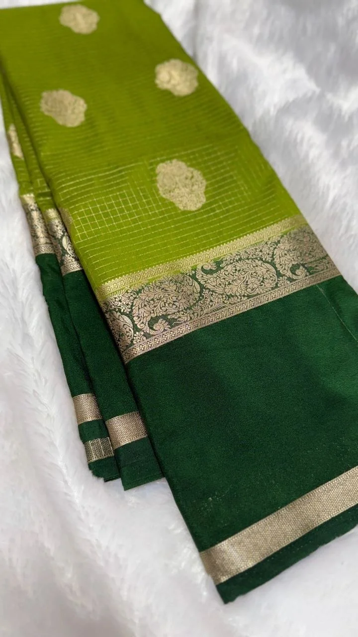 Emerald Gulabi Royale with Antique Gold Zari Mysore Silk Saree